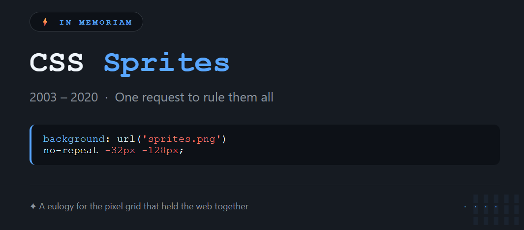 In Memoriam: CSS Sprites (2003 – 2020)
